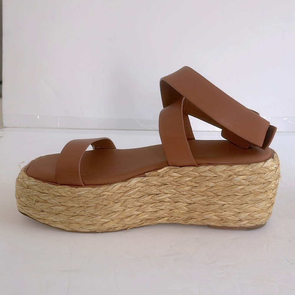 DONNA KARAN Pure $210 Lolah Ankle Strap Raffia Platform LEATHER Sandals Size 10 - Picture 5 of 10